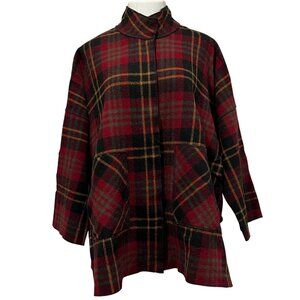 Cameleon Vintage Oversized Plaid Wool Jacket, Red Black, M